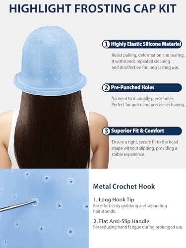 YOOVR Blue Hair Highlight Kit with Silicone Cap & Dye Brush - 12 Pieces