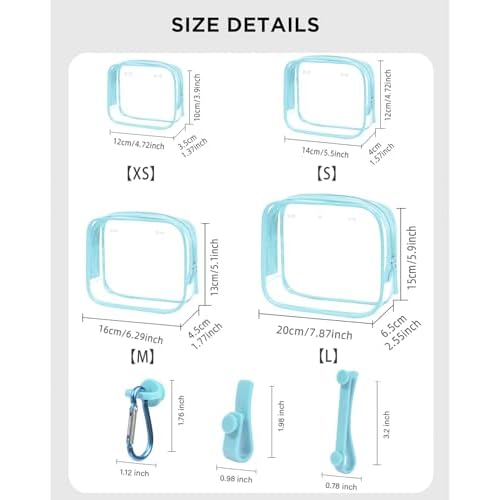 4 Pack Clear Toiletry Bags, Portable Travel Makeup Pouch with Zipper, TSA Approved Organizer, Clear Pouch Bags Compatible With Bogg Bag Divider Accessories(Blue, Pack of 8)
