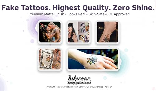 80s Heavy Metal Fake Tattoos - Knuckles, Dragon & Rose (2x A5)