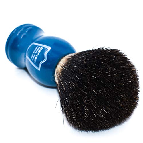 Parker 100% Black Badger Shaving Brush with Blue Wood Handle & Stand ? Premium Wet?Shaving Lather Brush for Men