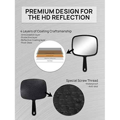 OMIRO 10.3" L x 7.4" W Hand Mirror, All Black Handheld Mirror with Handle