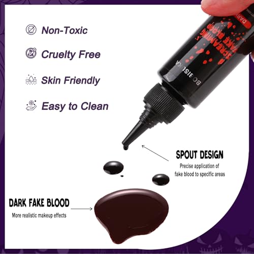 BOBISUKA Halloween Fake Blood Set - Fake Blood Spray & Dark Fake Blood with 10 Empty Fillable Blood Capsules, Realistic Washable Makeup Blood for Halloween Cosplay Theater SFX Makeup