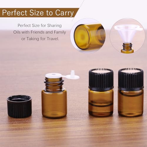 120-Pack 2ml Amber Glass Essential Oil Bottles with Lids - Small Sample Vials