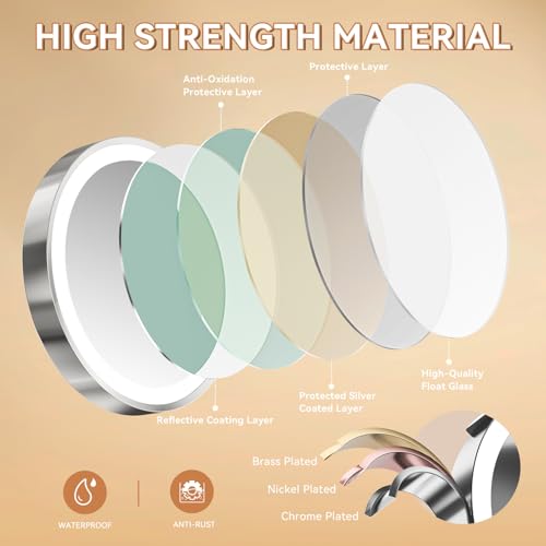 Auxmir 8'' Wall Mounted Lighted Makeup Mirror, 3200mAh Rechargeable Double-Sided 1X/20X Magnifying Mirror with Light, Touch Dimmable 3 Color Light, 360¡Æ Rotation Foldable Extended Arm, Chrome