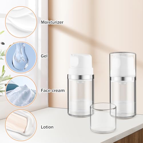 5 Pcs 50ml/1.7oz Clear Airless Lotion Pump Bottle Vacuum Cream Jars Plastic Moisturizer Dispenser Bottles Refillable Cosmetic Containers for Liquid Foundation Gel Shampoo