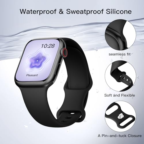 Sport Silicone Band Compatible with Apple Watch Bands 40mm 38mm 41mm 44mm 45mm 42mm 49mm Women Men,Soft Wristband Waterproof Replacement Sport Strap for iWatch Bands Series 9 8 7 6 5 4 3 2 1 SE Ultra