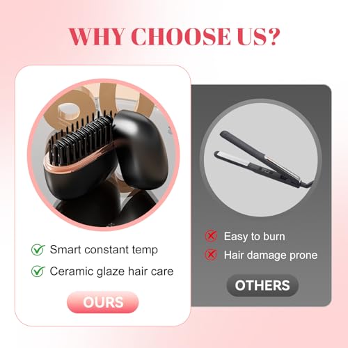Cordless Hair Straightening Brush Portable Ionic Styling Tool