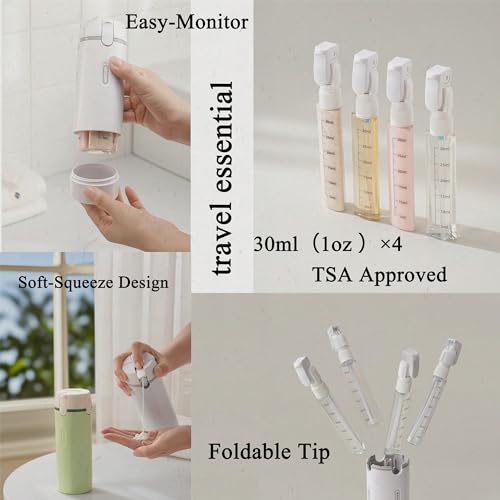 TSA Approved Travel Bottle Set, 4x30ml Leak-Proof Refillable Toiletry Kit