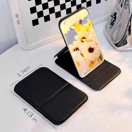 Ultra-Thin Pocket Mirror with PU Leather Cover - Dual-Sided