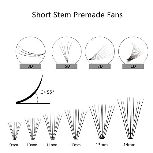 Premade Fans Eyelashes Loose Lashes Premade 5D Fan/C-Curl/Thickness 0.07 mm/Eyelash Extension Volume Lash Fans (1000Fans, 12)