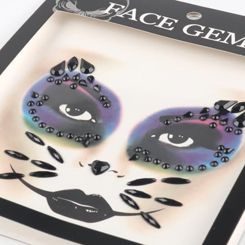 Halloween Face Gems Black Rhinestone Temporary Tattoo Stickers