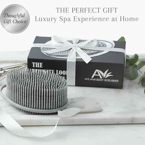 Silver Infused Exfoliating Body Scrubber - Textured Back Scrubber Shower Brush - Avilana Advanced Material Bath Tool Dual Sided - Gentle Smoothing Rough Skin - Premium Gift Women Men