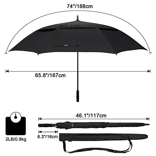 G4Free 72 Inch Automatic Open Golf Umbrella Extra Large Oversize Double Canopy Vented Windproof Waterproof Stick Umbrellas (Carbon black)