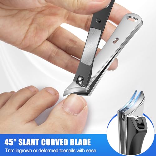 Nail Clippers for Men, Toenail Clippers for Seniors Thick Nails with Wide Jaw Ergonomic Head, Heavy Duty No Splash Fingernail Clippers with Catcher for Women, Professional Nail Clipper Set