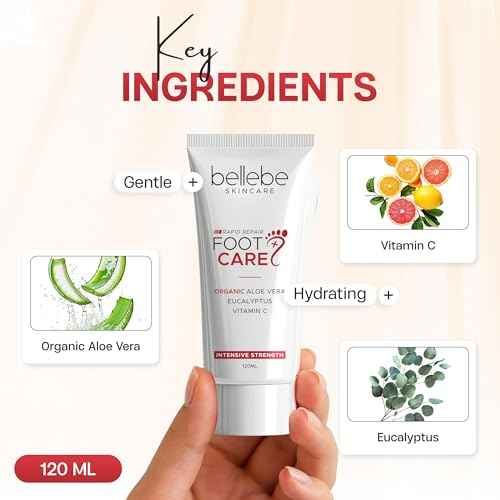 Bellebe Skincare Rapid Repair Foot Cream, Organic Aloe Vera with Eucalyptus and Vitamin C, Intensive Strength for Cracked, Callused, Dry Skin, 120ml