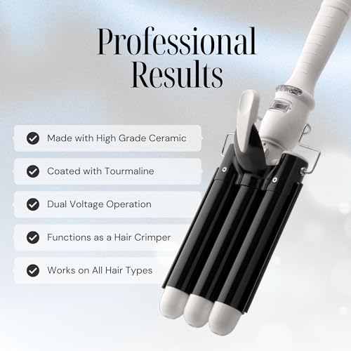 Alure 1-Inch Three Barrel Curling Iron Wand - Ceramic Beach Hair Waver