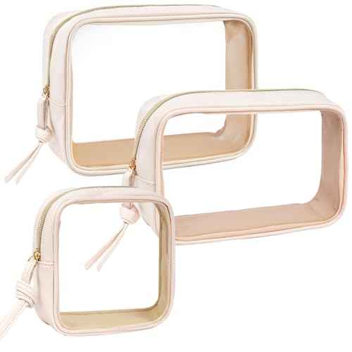 3Pcs Travel Clear Makeup Bag Set for Women, Transparent Toiletry Bag with Zipper Portable Makeup Pouch Organizer Waterproof Small Cosmetic Bag Compact Car Bag Organizer Car Accessories (White Set)