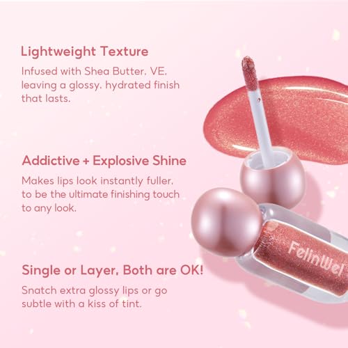 FelinWel Sparkly Lip Gloss - Moisturizing Shimmer, Nude Glow