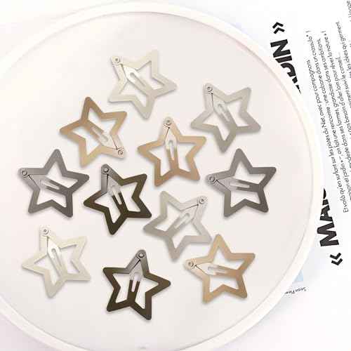 30 Pcs Metal Star Hair Clips 2000s Y2K Snap Barrettes 1.25 In Non Slip Star Hair Accessories for Women,Matte Multiple Brown