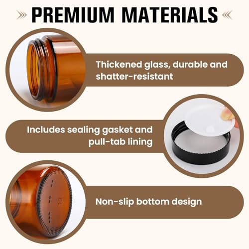 Amber Glass Jars with Lids 50 Pcs 2 oz - UV-Blocking, Leak-Proof with Labels & Spatulas (AstrivixDD)