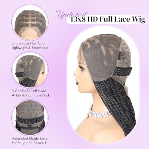 36 Inch Braided Wigs for Black Women Full Lace Box Braid Wig With Baby Hair Long Synthetic Braided Lace Wigs Natural Black