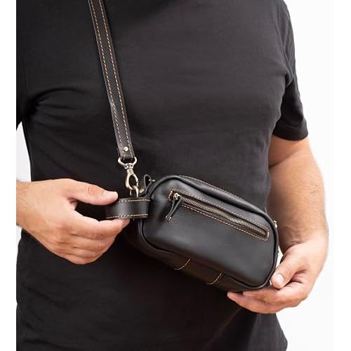 Handmade Premium Leather Men's Toiletry Travel Bag - Dopp Kit & Crossbody Bag , Makeup Organizer, Gift Ideas for Men & Women, Small Travel Bag, Travel Kit, Genuine Leather, Accessories for Men