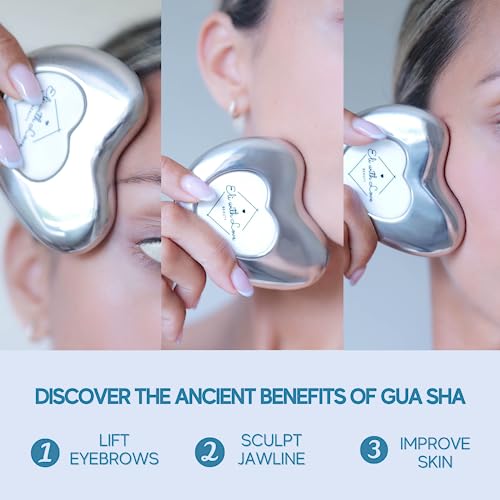 Eli with Love Advanced Stainless Steel Gua Sha GuaSha Board with Silicone Carry Case - Gua Sha Facial Tools for Skin Care - Metal Jaw Sculpting and Eyebrow Lifting Beauty Tool for Face Massage (Blue)