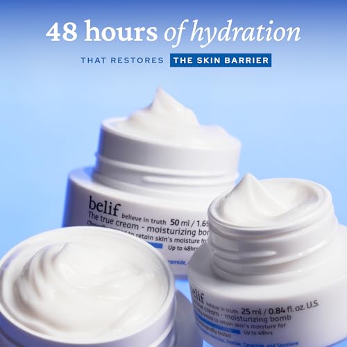 belif Moisturizing Bomb ? Daily Ceramide Moisturizer with Peptide & Squalane, 48hr Hydration & Anti-Aging Cream, Milky & Lightweight, Restores Skin Barrier, Korean Skincare, 1.68 fl oz (50ml)
