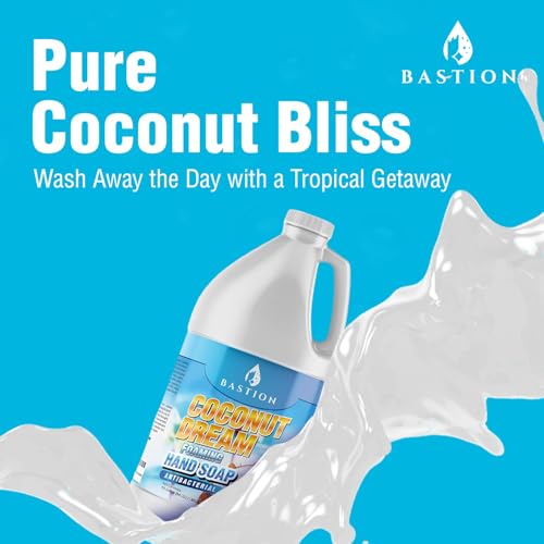 Bastion Antibacterial Foaming Hand Soap - Coconut Dream Hand Wash - Bulk 1/2 Gallon (64 oz) Refill Jug. Coconut Dream Scented. Non-toxic. Made in the USA.(Foaming Dispenser Required)