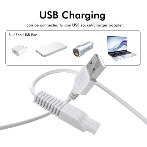 2 Pack USB Charging Cable for Remington Electric Shaver Model WDF5030A, WDF4816NA, WDF4821US, WDF4825 Only? Women¡¯s Electric Shaver & Trimmer Replacement Charger Cord, White