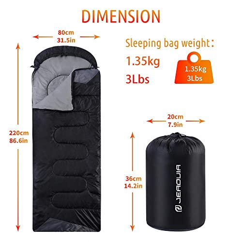 Sleeping Bags for Adults Backpacking Lightweight Waterproof- Cold Weather Sleeping Bag for Girls Boys Mens for Warm Camping Hiking Outdoor Travel Hunting with Compression Bags（Black）