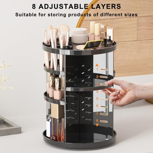 Jiavarry 8-Layer Rotating Makeup Organizer with Brush Holder