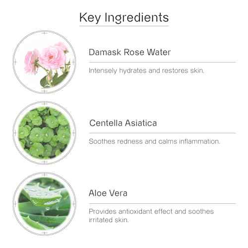 Peptide Recovery Mask with Cica and Rose Water, Calms and Soothes, Antioxidant-Rich Sheet Mask for Sensitive Skin, 7 Count