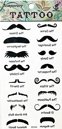 Temporary Tattoo Stickers - 2 Sheets Black Mustache Fake Tattoos
