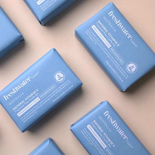 Freshwater Farm Australia Soothing Castile Natural Body Bar/Soap Bar for Women/Men- Moisturising Natural Vitamin E Soap. Nourishing Essential Oils For Dry, Sensitive Skin-200g x 8 Pack