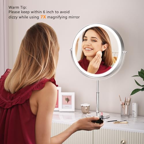 Hasipu 10¡± LED Makeup Mirror with 7X Magnification - Rechargeable Vanity Mirror, 3 Color Modes, Touch Control, 360¡Æ Rotation & Adjustable Height