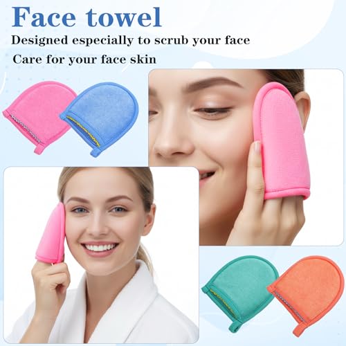 4-Pack Exfoliating Gloves for Face & Body, Plant Fiber Scrubber Mitts