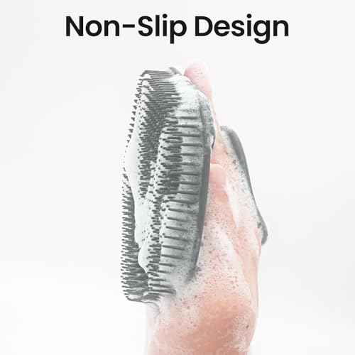 Silicone Body Scrubber Redfly Back Scrubber for Shower, Exfoliating Body Brush, Rubber Massage Loofah for Men and Women, Effective Skin Cleaner and Exfoliator, Bath Scrub for Deep Cleaning (Grey)