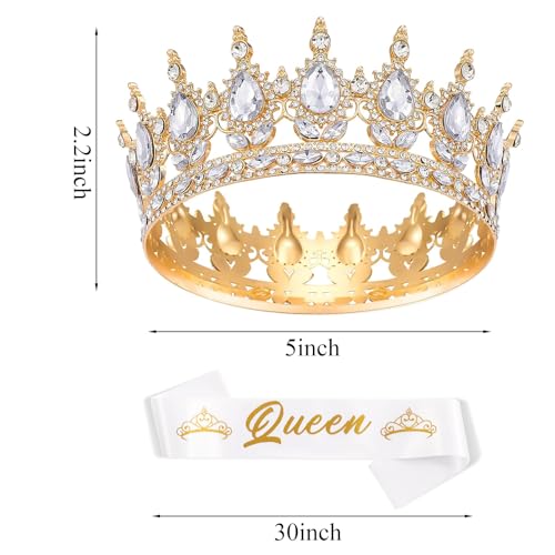 Rhinestone Queen Crown with Sash for Women