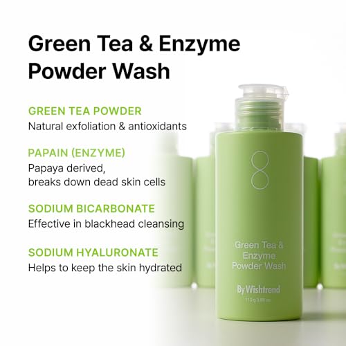 BY WISHTREND Green Tea Enzyme Face Wash - Exfoliating Powder for Sensitive Skin, 3.88 oz