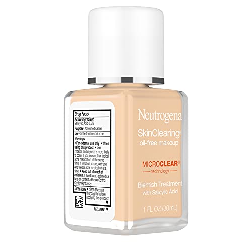 Neutrogena SkinClearing Oil-Free Acne and Blemish Fighting Liquid Foundation with.5% Salicylic Acid Acne Medicine, Shine Controlling Makeup for Acne Prone Skin, 85 Honey, 1 fl. oz