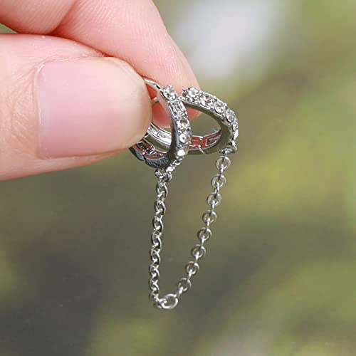 Boho Double Chain Hoop Earrings Silver Cz Hoop Chain Earrings Punk Dangle Chain Earrings Rhinestone Huggies Earrings Jewelry for Women Gifts (Silver)
