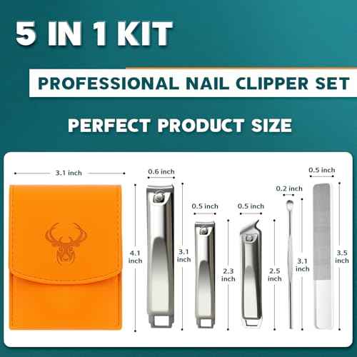 Nail Clippers Set for Men Women ? 5-in-1 Stainless Steel Manicure Set and Nail Care Kit with Fingernail & Toenail Clippers, Portable Manicure Kit for Women, Travel Grooming Kit with Storage Bag
