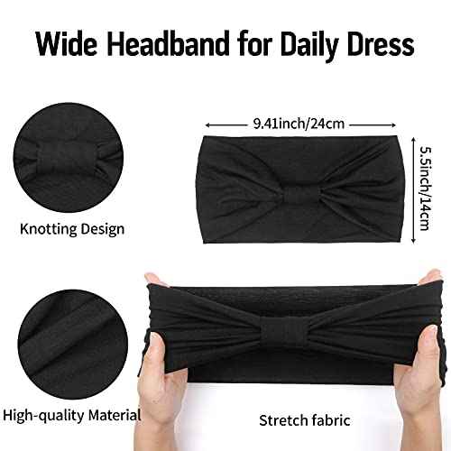 Huachi Wide Headbands for Women Black Stylish Head Wraps Boho Thick Hairbands Large African Sport Yoga Turban Headband Hair Accessories (Pack of 4)