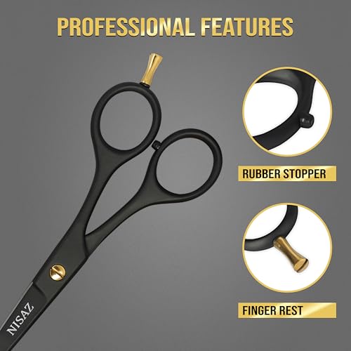 Professional 6.5” Matte Black Hair Cutting Scissors - Ergonomic Barber Shears