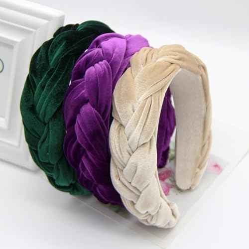 Purple Headbands for Women, Braided Headband Velvet Padded Hair bands, Cute Hair Accessories for Women