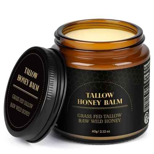 IIIMEIDU Beef Tallow for Skin, Tallow and Honey Balm for Face Moisturizer Balm, 100% Natural Organic Grass-Fed Beef, Honey, Vitamin E Oil for Body & Face (2.1 Oz)