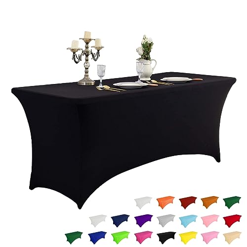 IVAPUPU 8FT Table Cloth for Rectangular Fitted Events Stretch Orange Table Covers Washable Table Cover Spandex Tablecloth Table Protector for Party, Wedding, Cocktail, Banquet, Festival