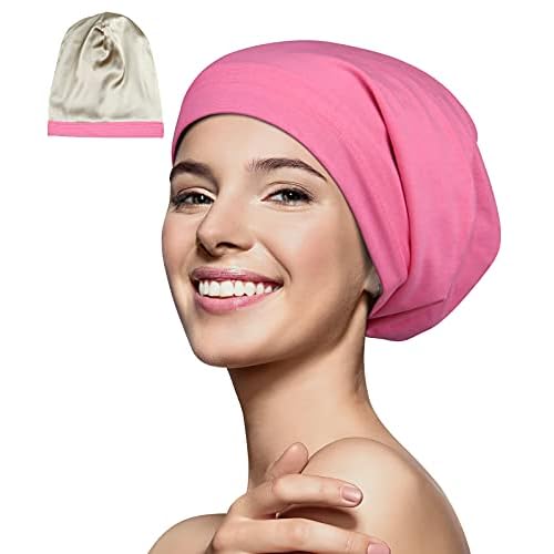 100% Genuine Mulberry Silk Roomy Satin Lined Sleeping Cap for Curly Hair Dreadlocks Adjust Head Size 18"-32" Unisex