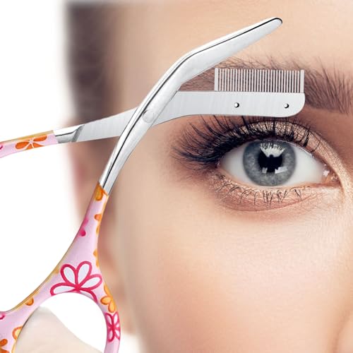 Eyebrow Trimmer Scissors with Comb - Stainless Steel, Pink